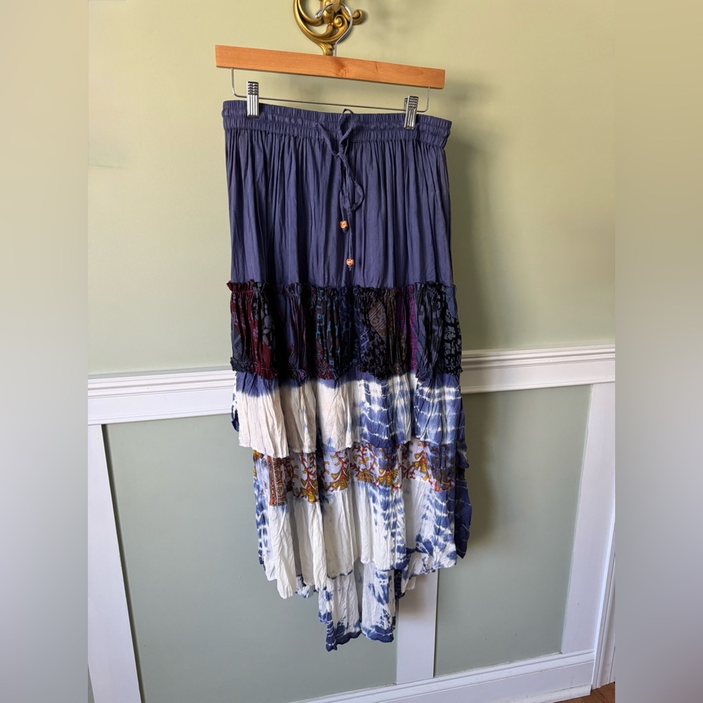 Bohemian Maxi Skirt in Blue and White Tie Dye